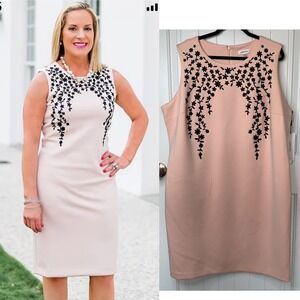 Calvin Klein blush wispy pink floral embroidered shift dress 22W‎ wedding guest